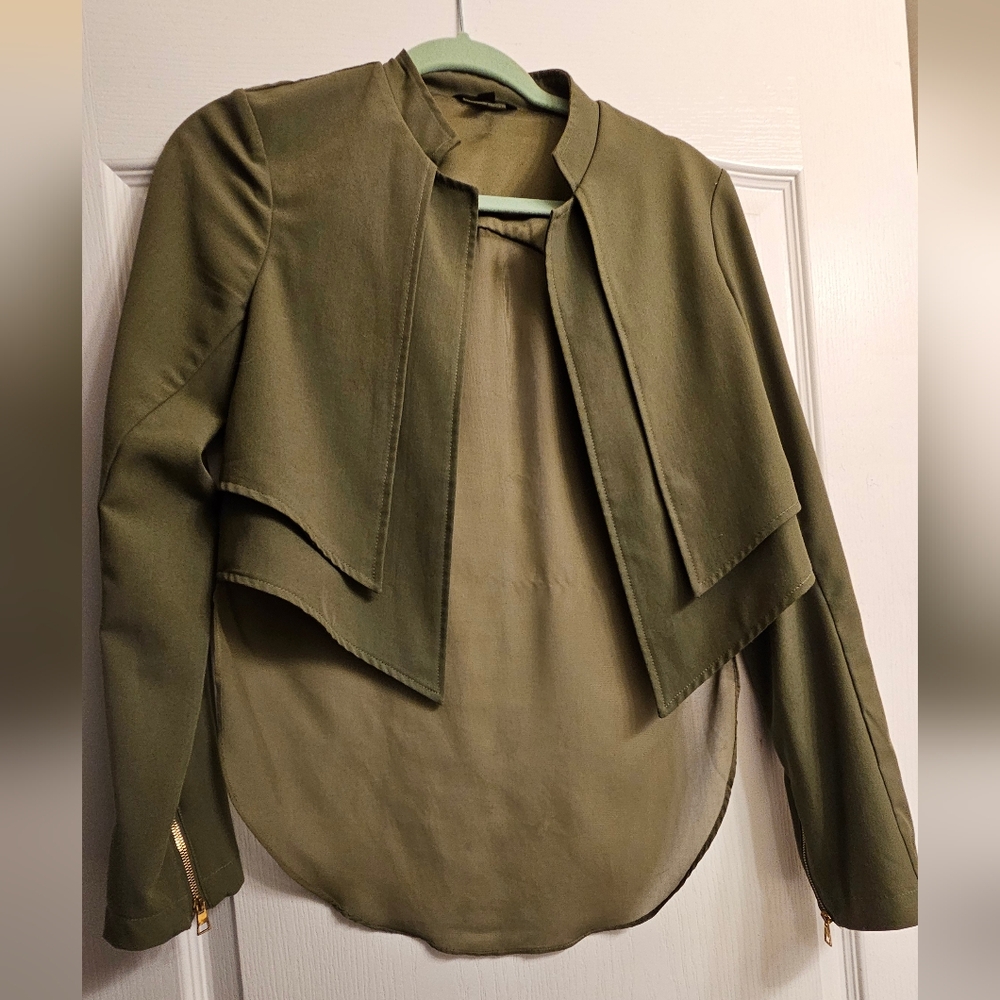 Guess Olive Green Women's Jacket W/ Sheer Flowy Back